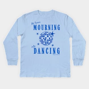 Christian Mourning into Dancing Blue Monochrome Retro Disco Design Kids Long Sleeve T-Shirt